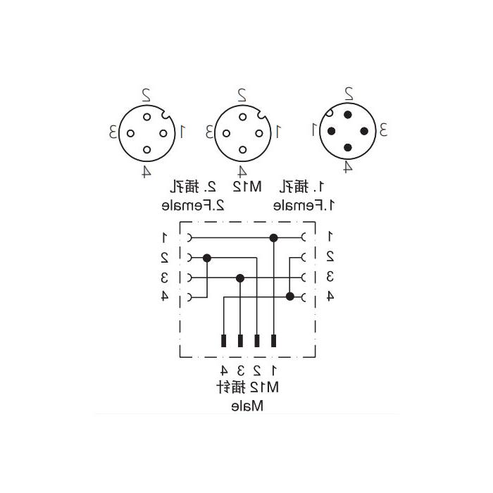 M12 4Pin公头/2M12 4Pin母头、Y型插接器、644461