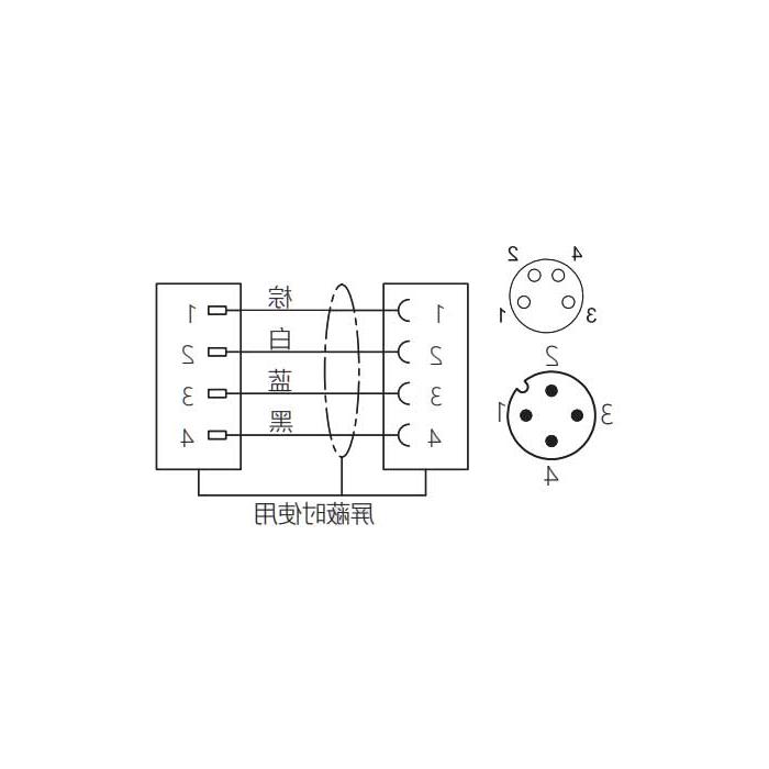 M8 4Pin 母头直型转M12 4Pin 公头直型、双端预铸防焊渣PUR柔性电缆、橙色护套、63T261-XXX