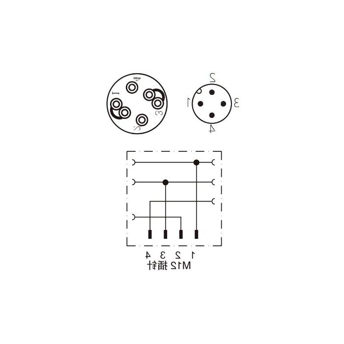 M12 4Pin、公头直型、直插式连接、食品级、Y型分线器、64FX29